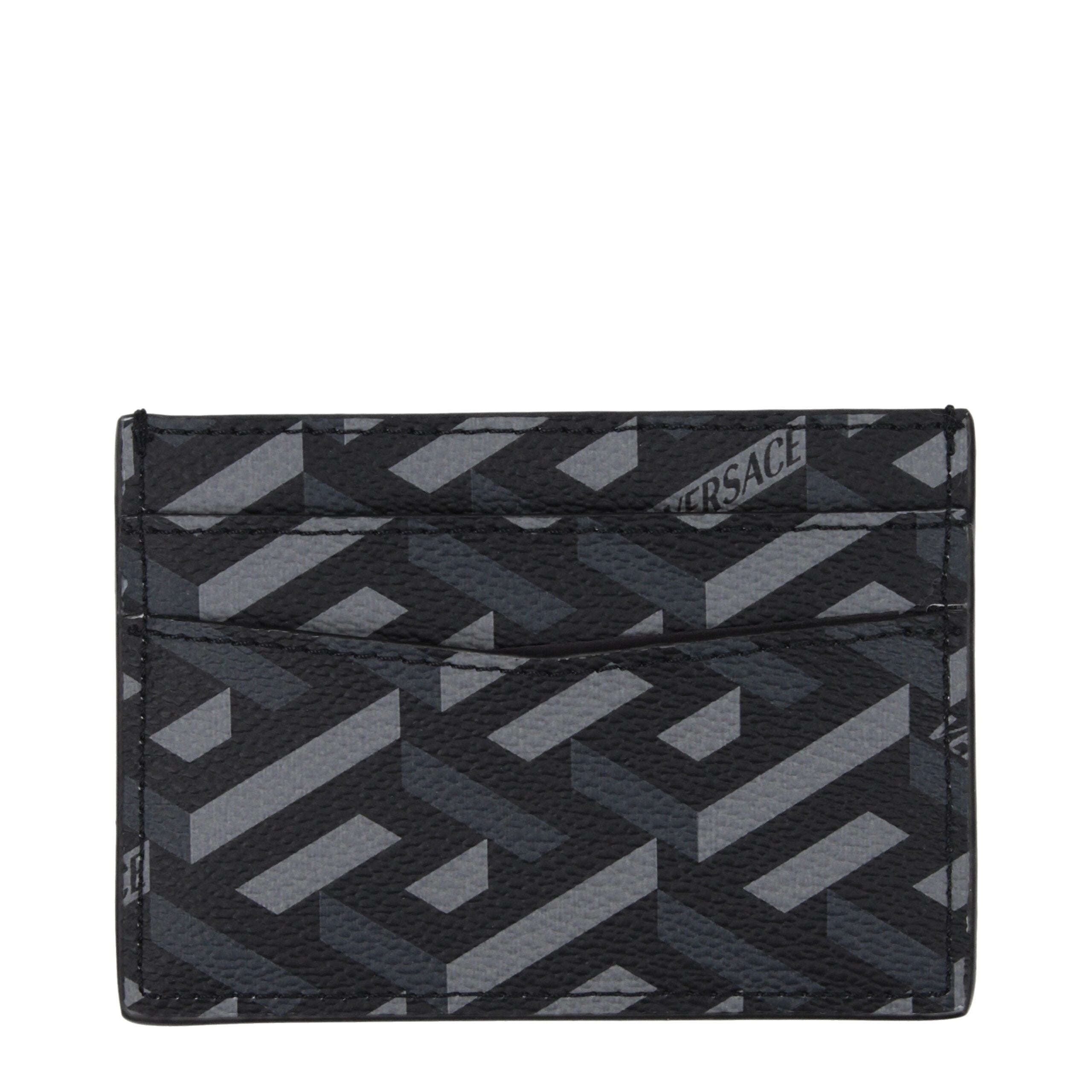 Versace La Greca Black Fabric Cardholder