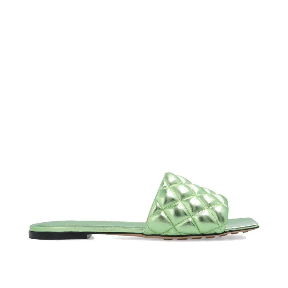 Bottega Veneta Metallic Green Calfskin Flat Sandals Bottega Veneta