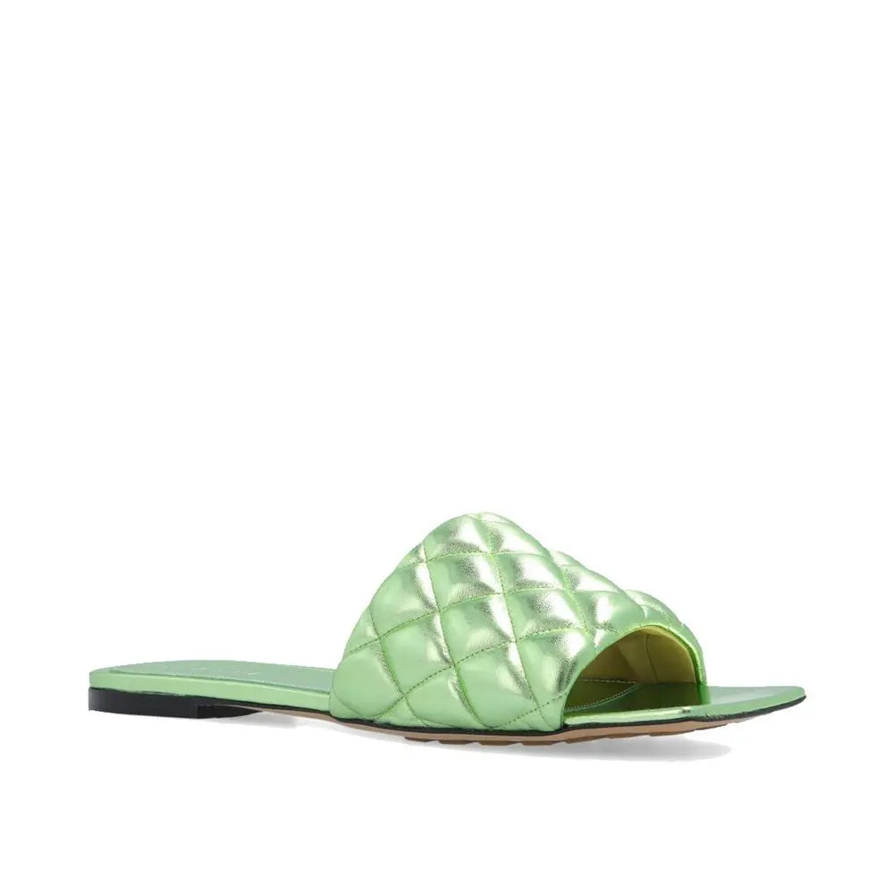 Bottega Veneta Metallic Green Calfskin Flat Sandals Bottega Veneta