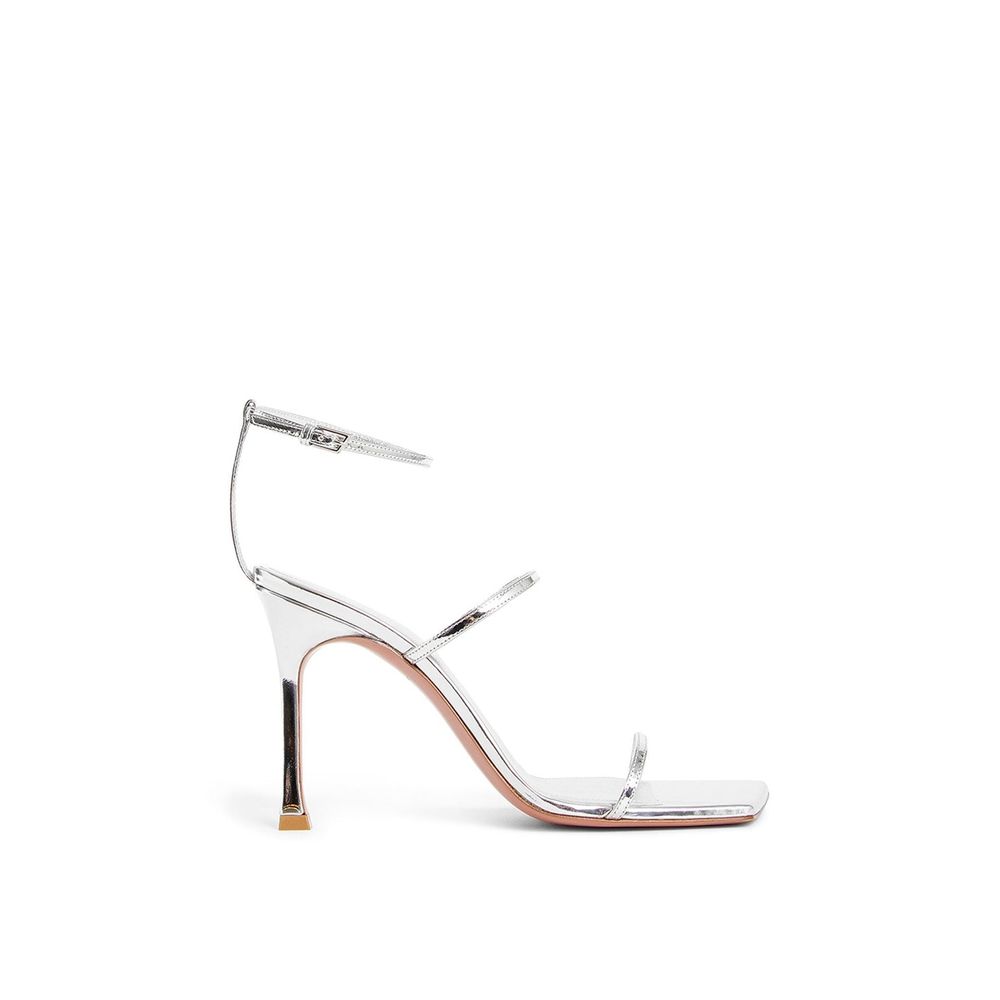 Amina Muaddi Silver Calfskin Stiletto Heel Sandals Amina Muaddi
