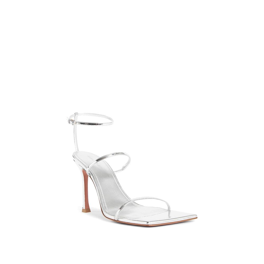 Amina Muaddi Silver Calfskin Stiletto Heel Sandals Amina Muaddi