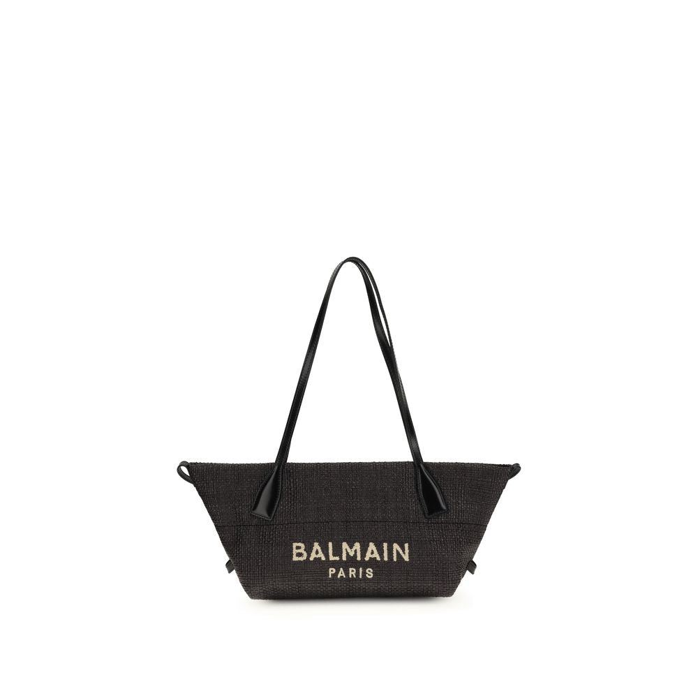Balmain Raffia Track Calfskin Shoulder Bag