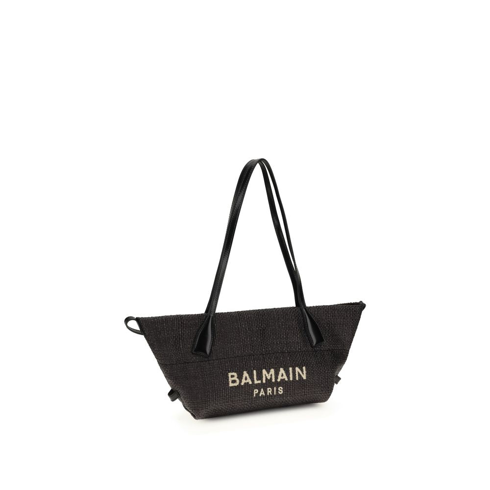 Balmain Raffia Track Calfskin Shoulder Bag