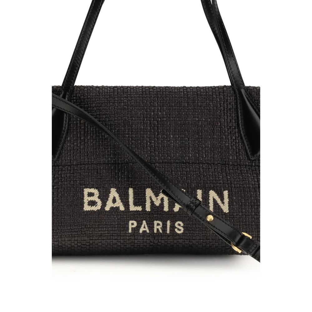 Balmain Raffia Track Calfskin Shoulder Bag