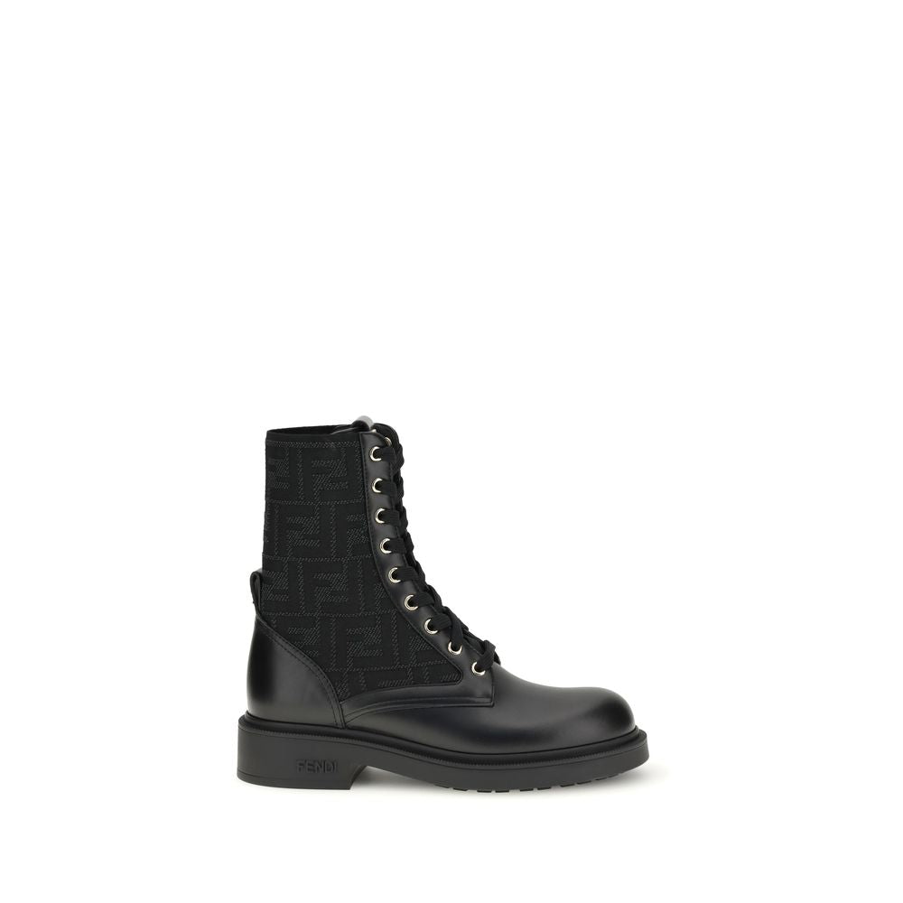 Fendi Black FF Leather Biker Boots