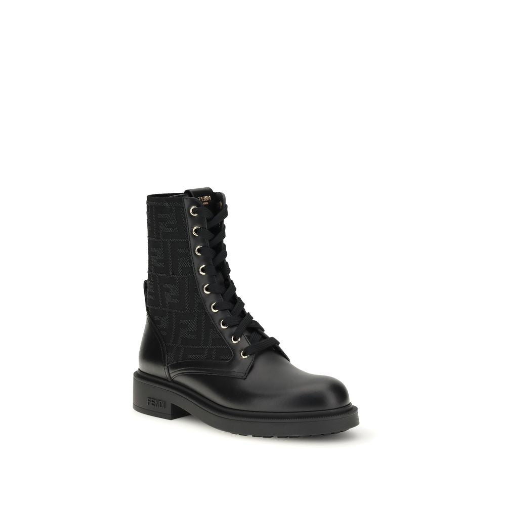 Fendi Black FF Leather Biker Boots