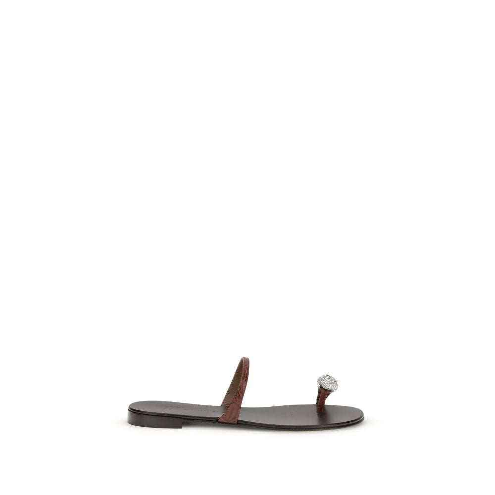 Giuseppe Zanotti Icon Ring Sandals – Crystal Elegance in Luxe Brown Leather