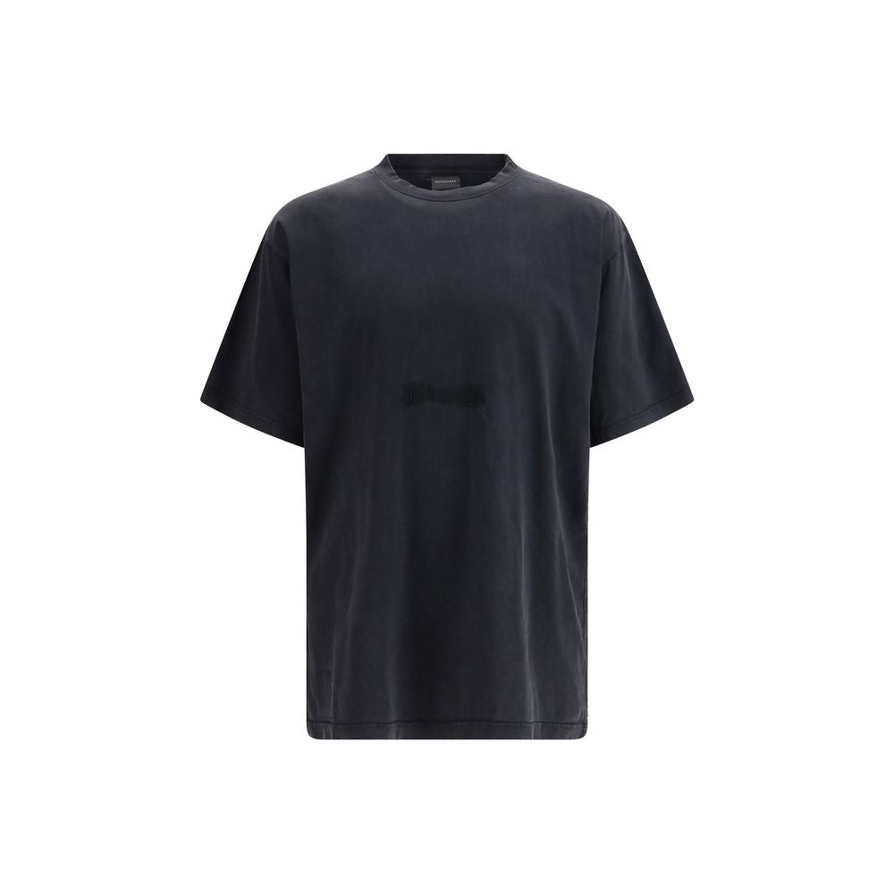 Balenciaga Twisted Cotton T Shirt in Zwart met Tonale Geborduurd Logo