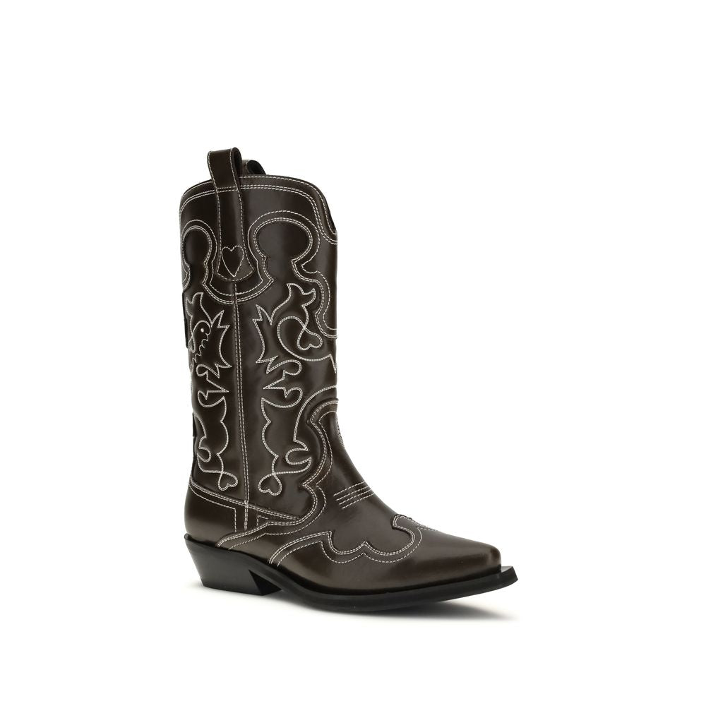 Ganni Embroidered Lace-Up Boots