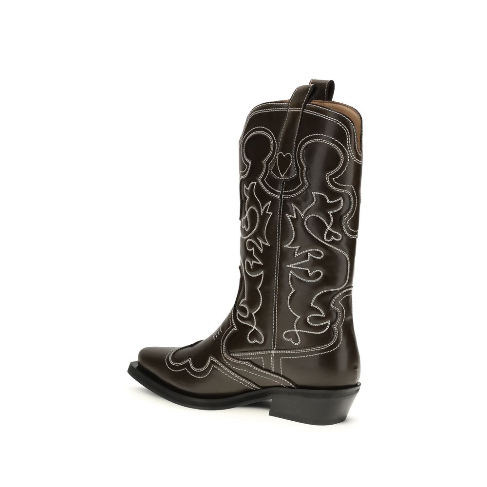 Ganni Embroidered Lace-Up Boots