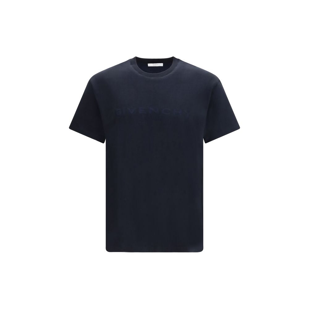 Givenchy Blue Cotton T-Shirt Met Logo Paris Tone-on-Tone Jacquard