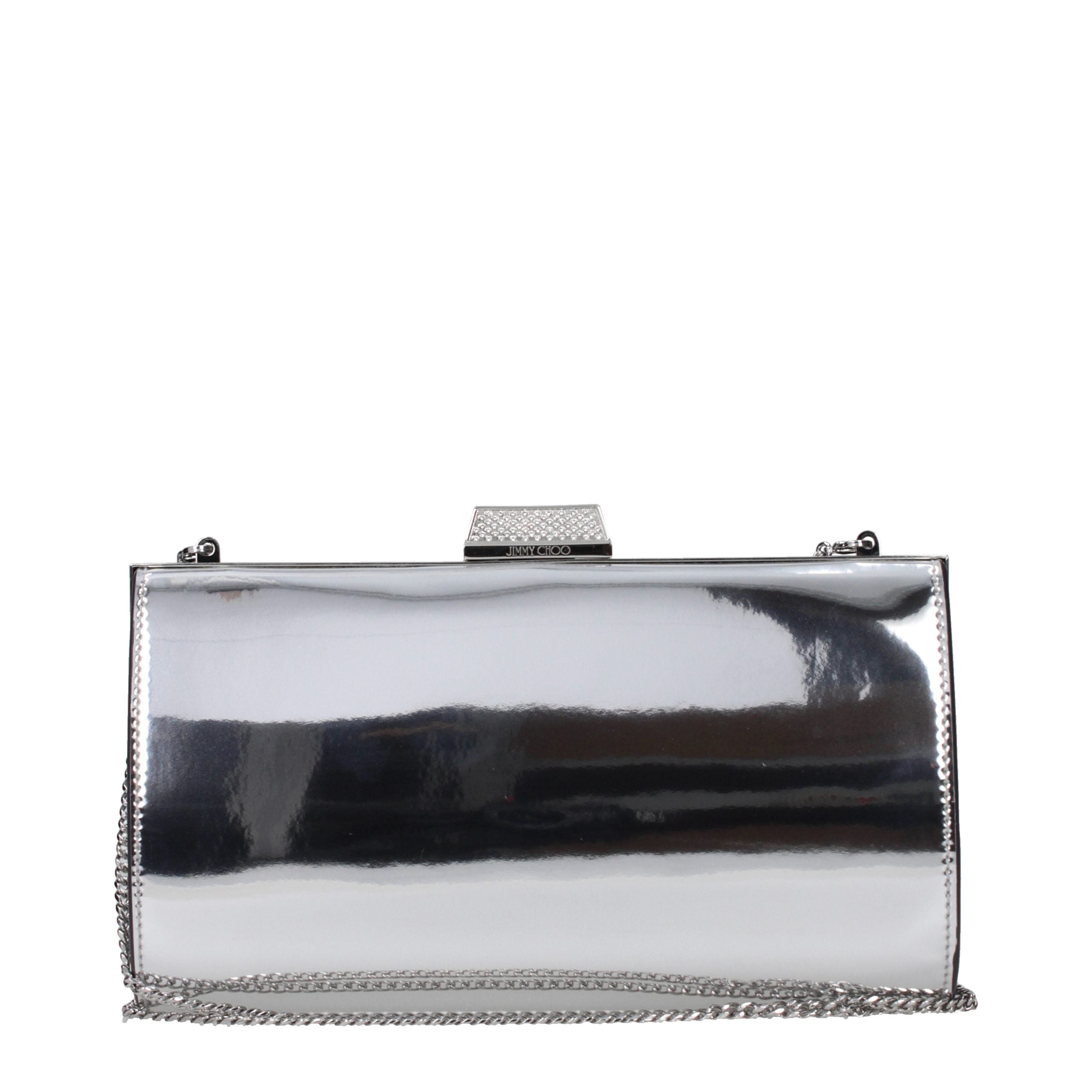 Jimmy Choo Zahra Clutch in Grijs Leer met Zilveren Details