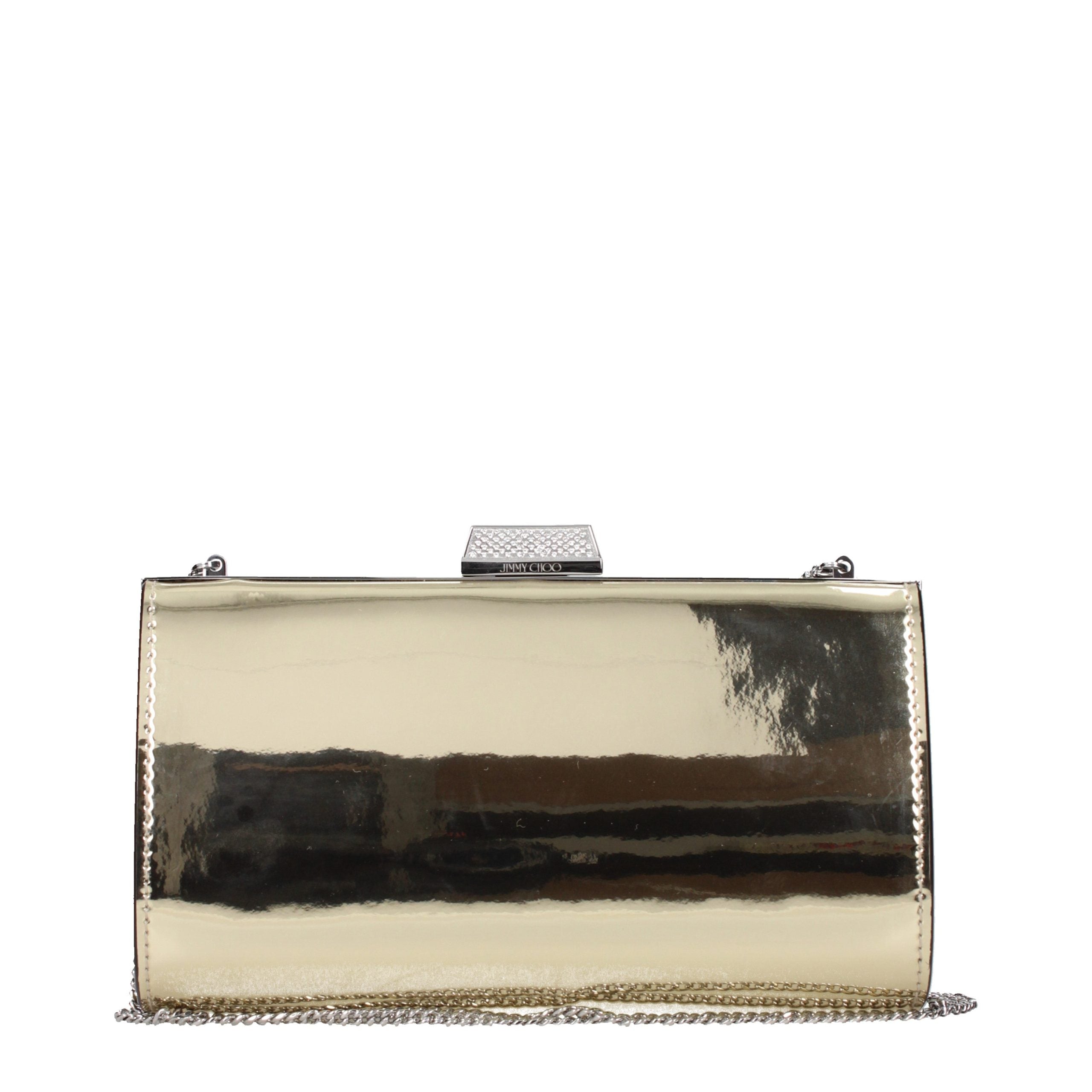 Jimmy Choo Zahra Clutch Gouden Lederen Met Rhinestone Logo