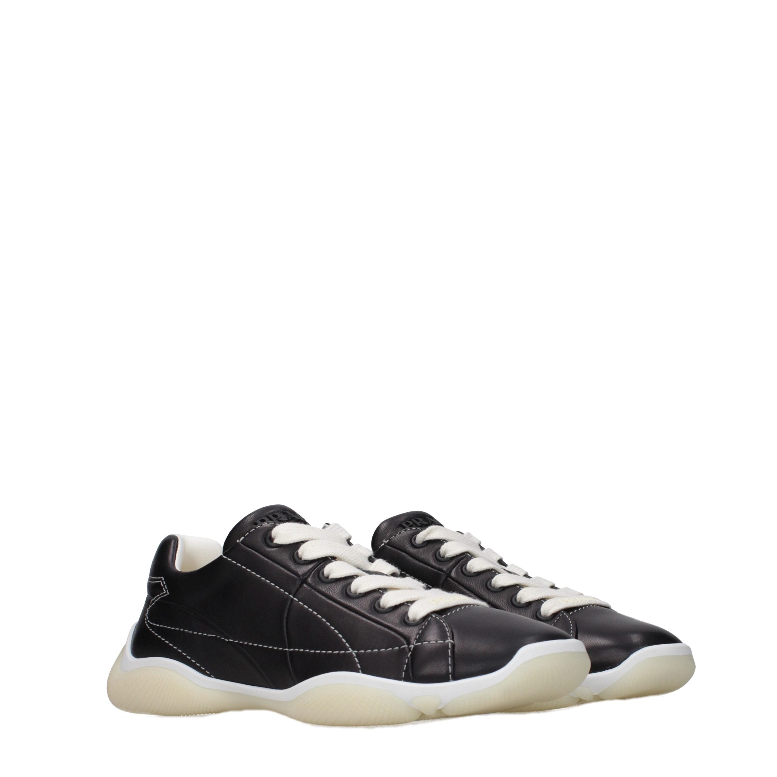 Prada Zwarte Leren Sneakers met Logo Detail