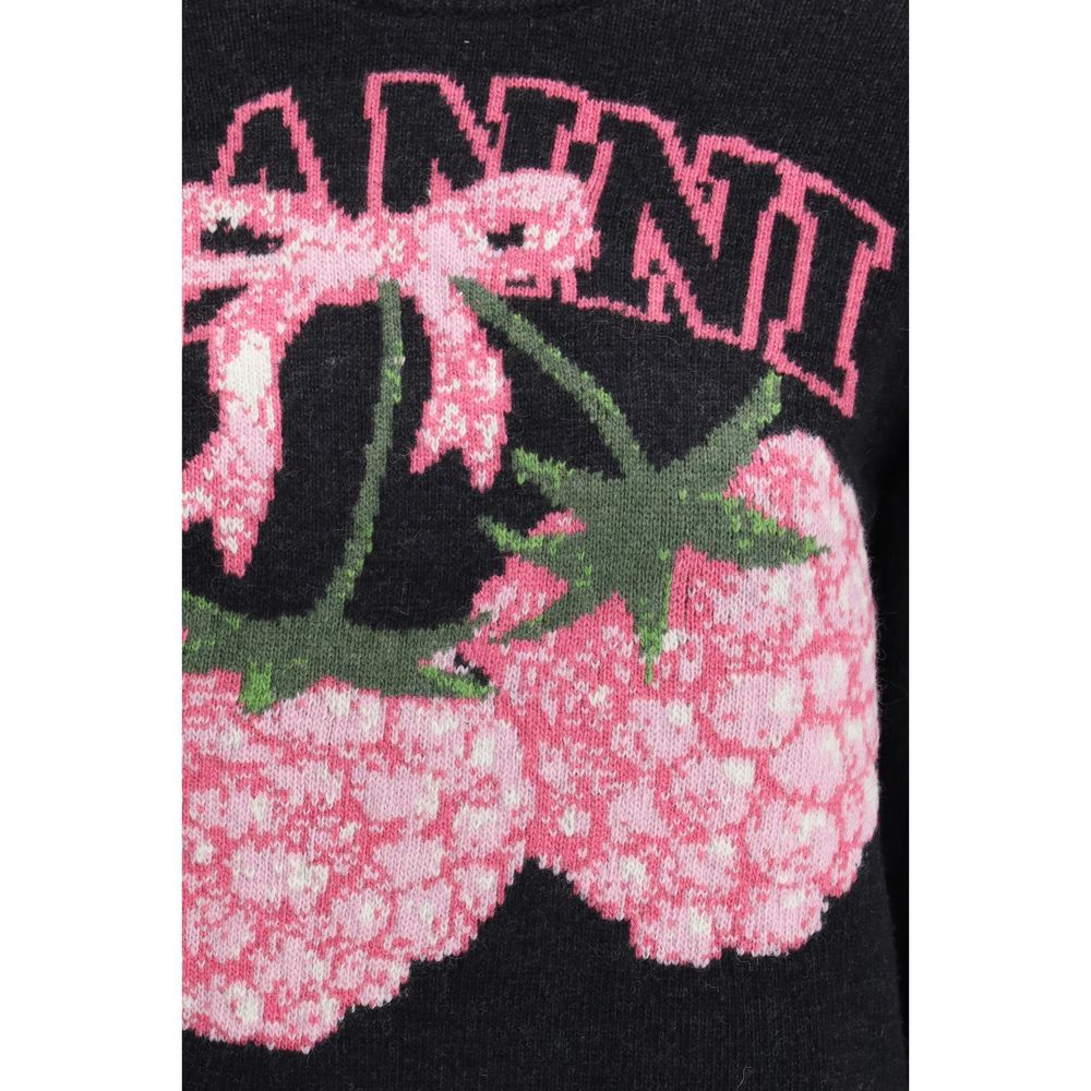 Ganni Raspberry Detail Luxe Graphic Print Sweatshirt