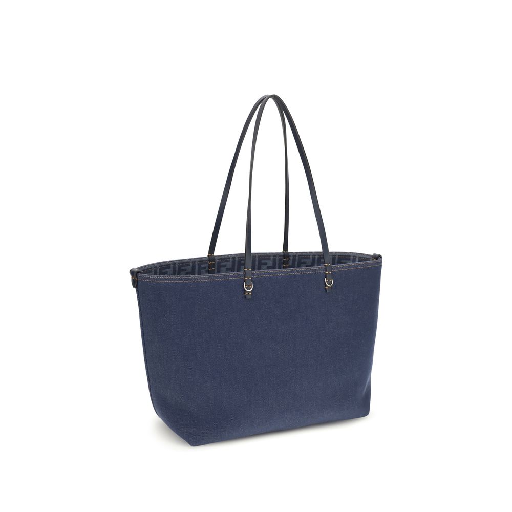 Fendi Classique Reversibel Katoenen Denim Schoudertas