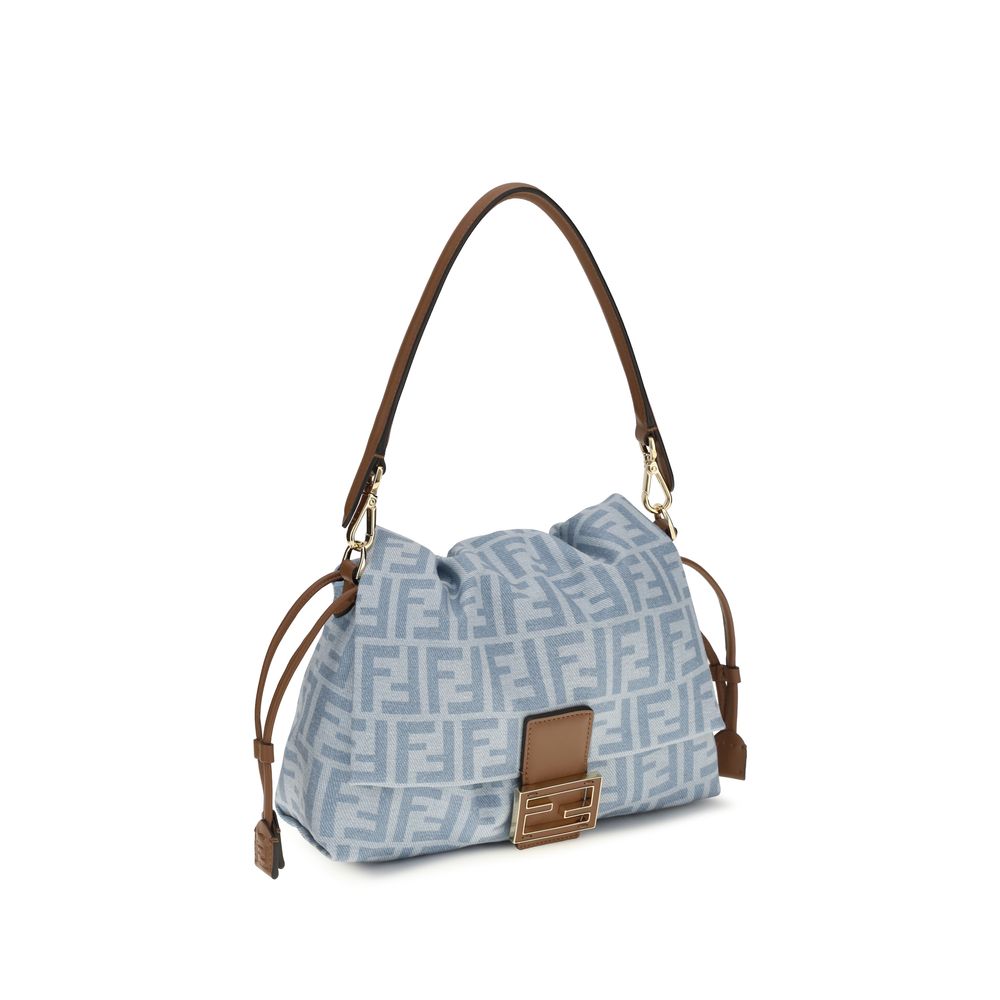 Fendi Mamma Baguette Blauwe Denim Schoudertas