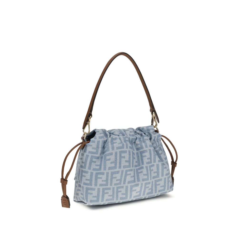 Fendi Mamma Baguette Blauwe Denim Schoudertas