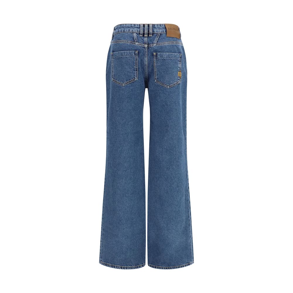 Balmain Straight Wide-Leg Jeans Donkerblauw Denim