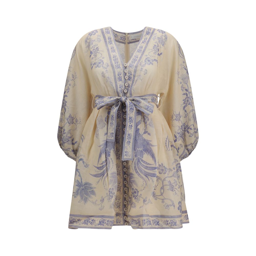 Zimmermann Indra Plunge Architectural Linenfabric Dress