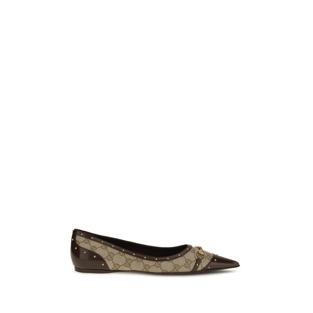 Gucci savoy ballerinas beigekleurige ggstof leerafwerking