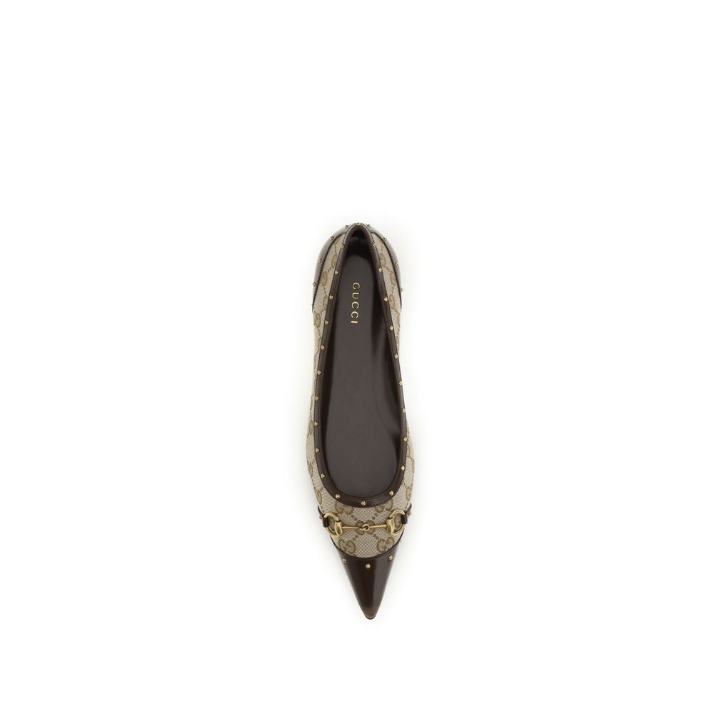 Gucci savoy ballerinas beigekleurige ggstof leerafwerking