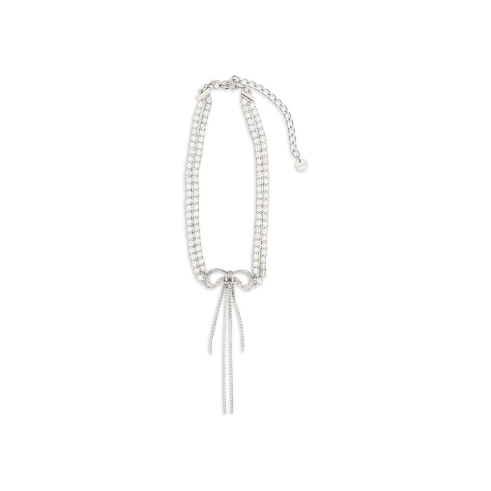 Self-Portrait Silvered Crystal Double Bow Necklace
