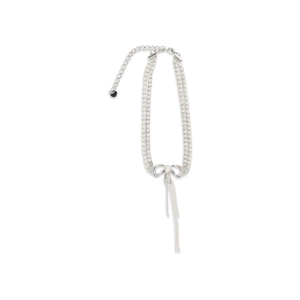 Self-Portrait Silvered Crystal Double Bow Necklace