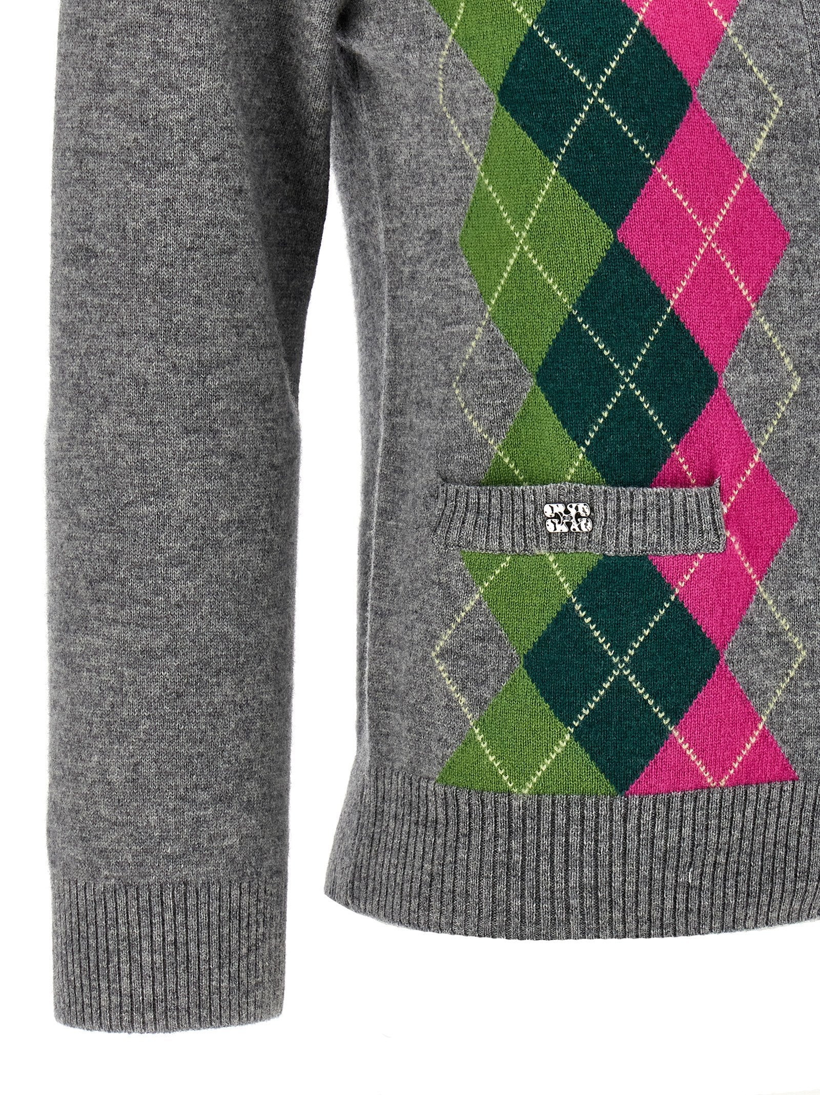 Ganni Gray Merino Wool Cardigan Cardigan