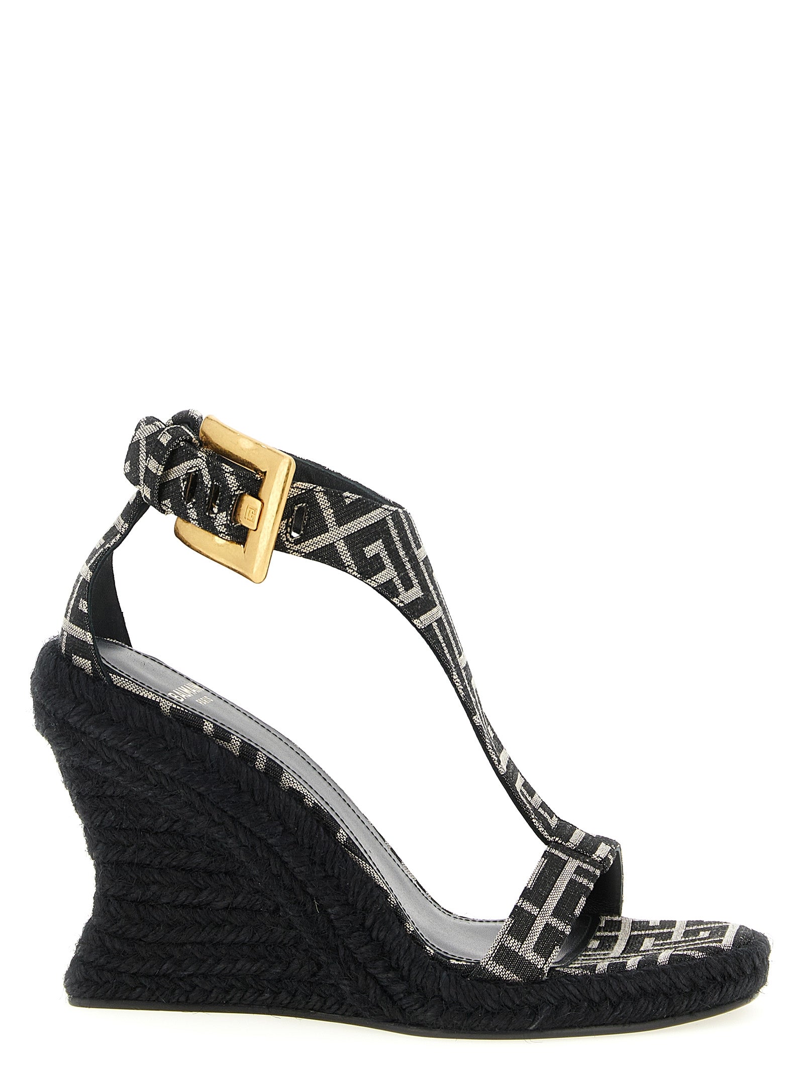 Balmain Anthem Buckle Monogrammed Jacquard Sandals