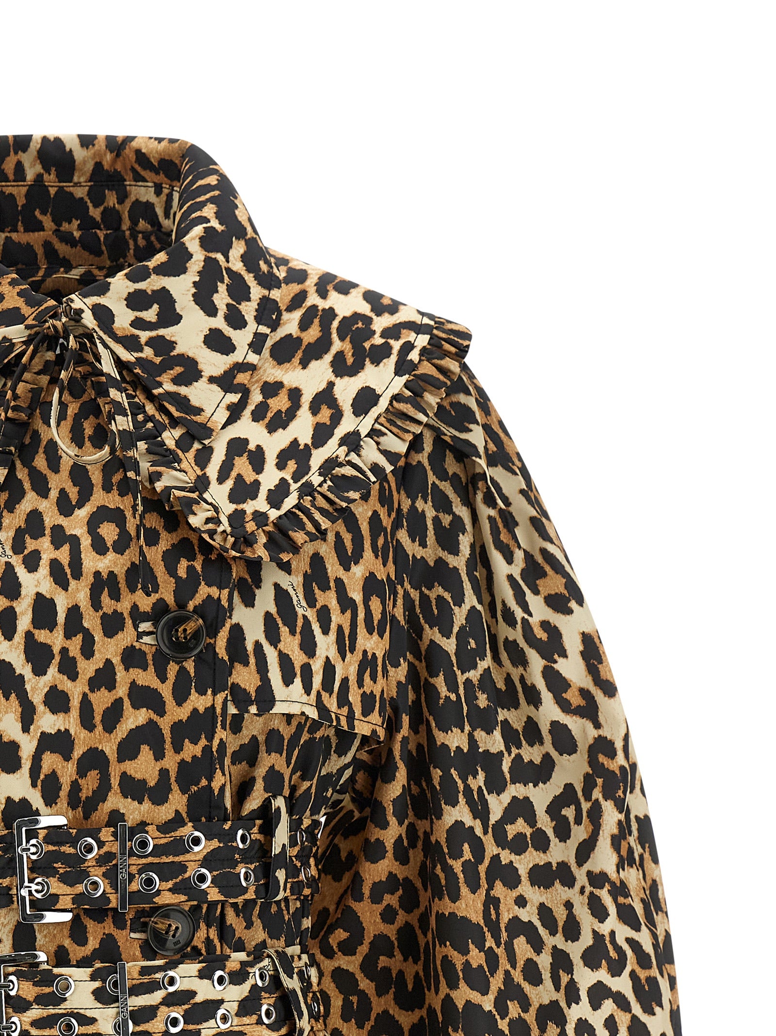Ganni Leopard Duchesse Nylon Trench Coat