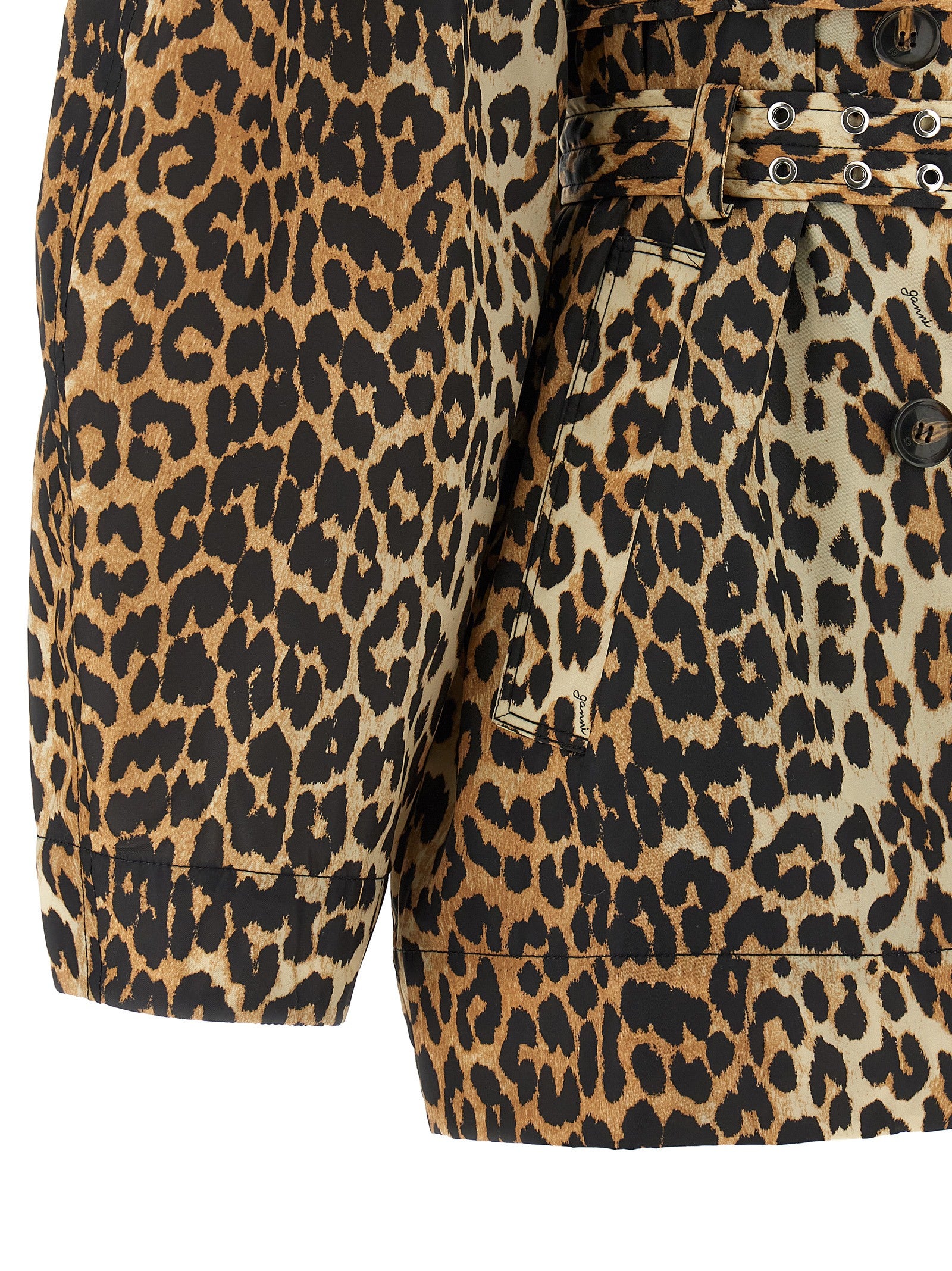 Ganni Leopard Duchesse Nylon Trench Coat