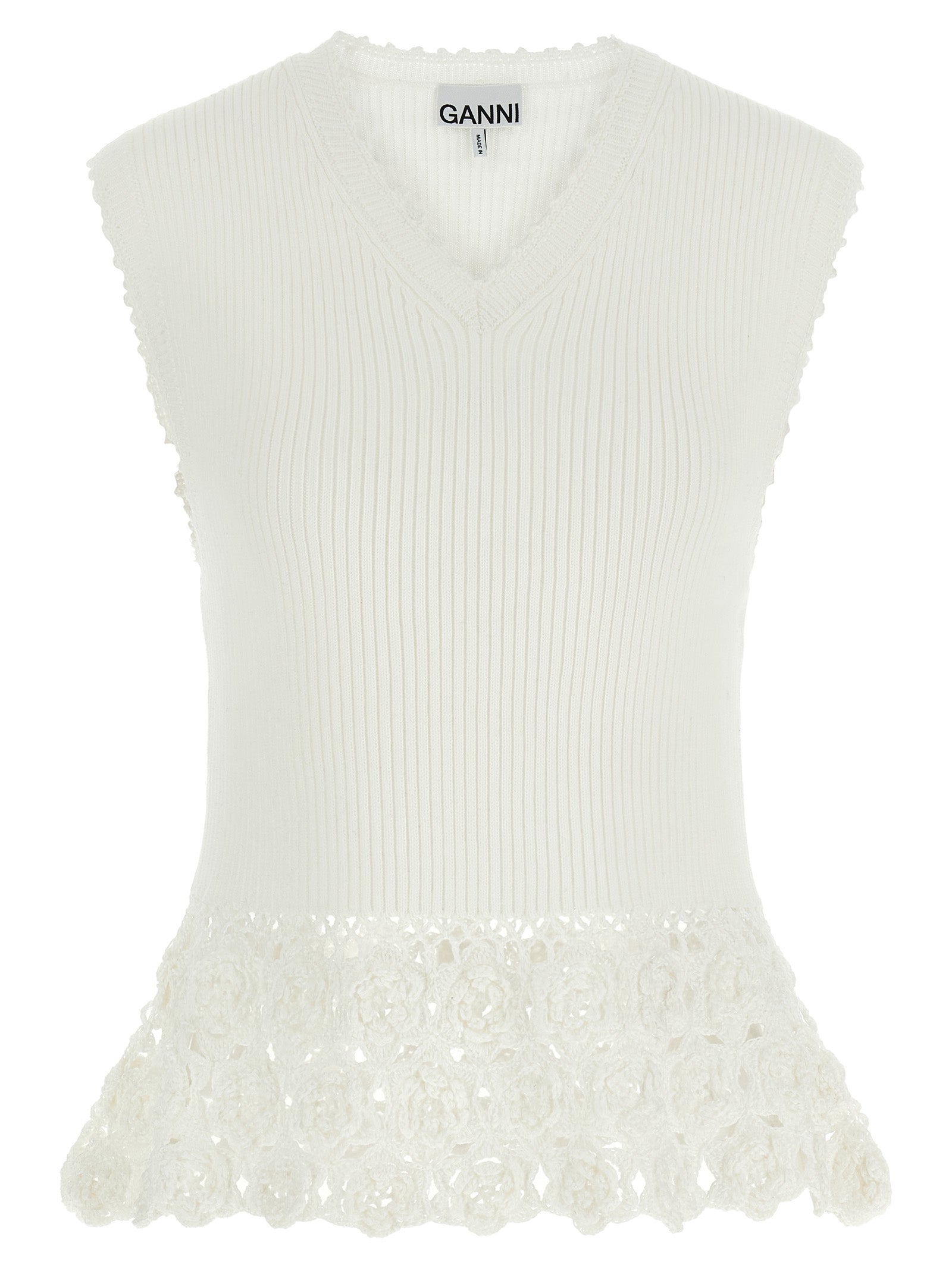 Ganni Crochet Knitted Ribbed top