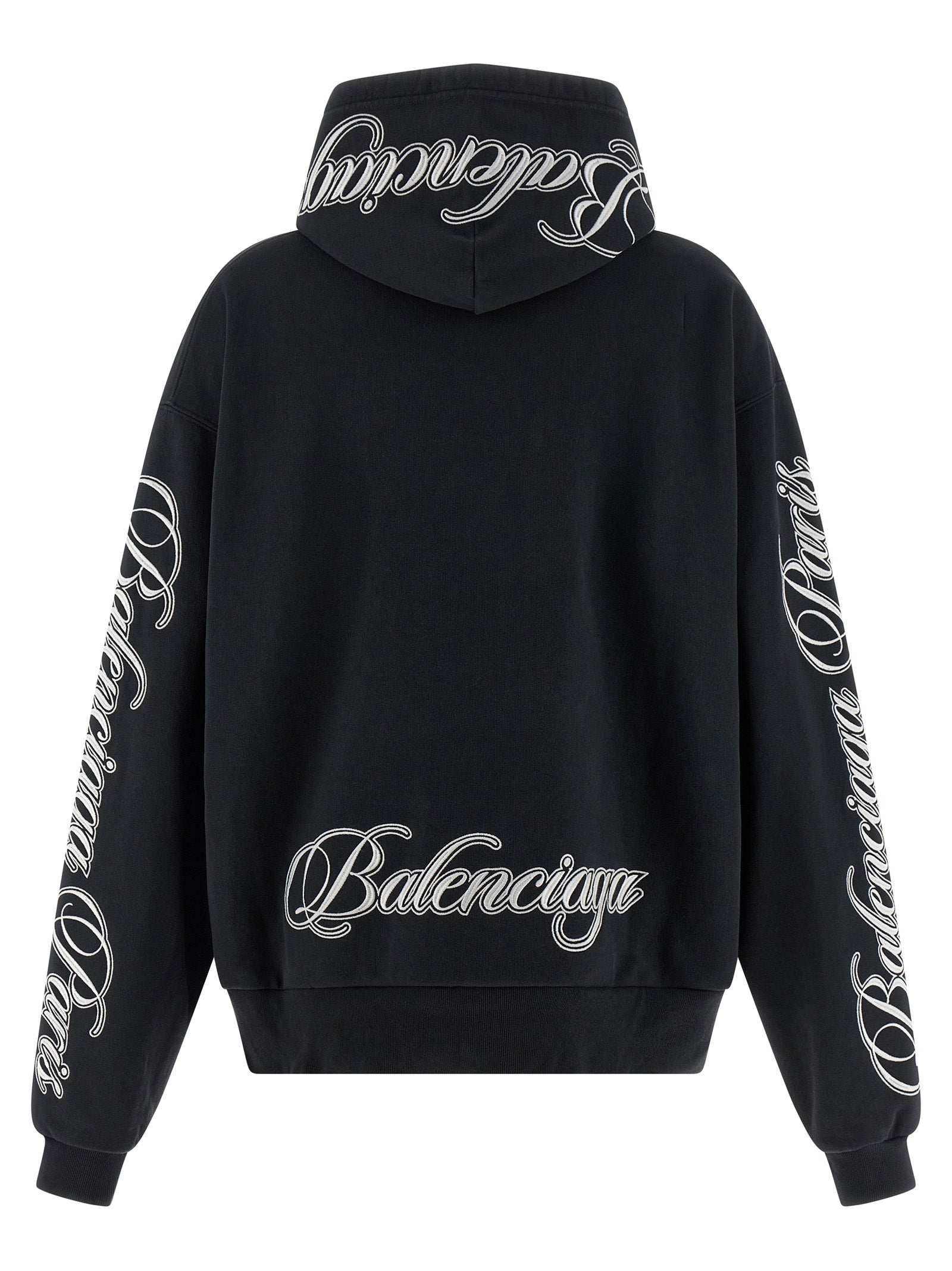 Balenciaga Cursive Embroidered Logo Drawstring Hoodie