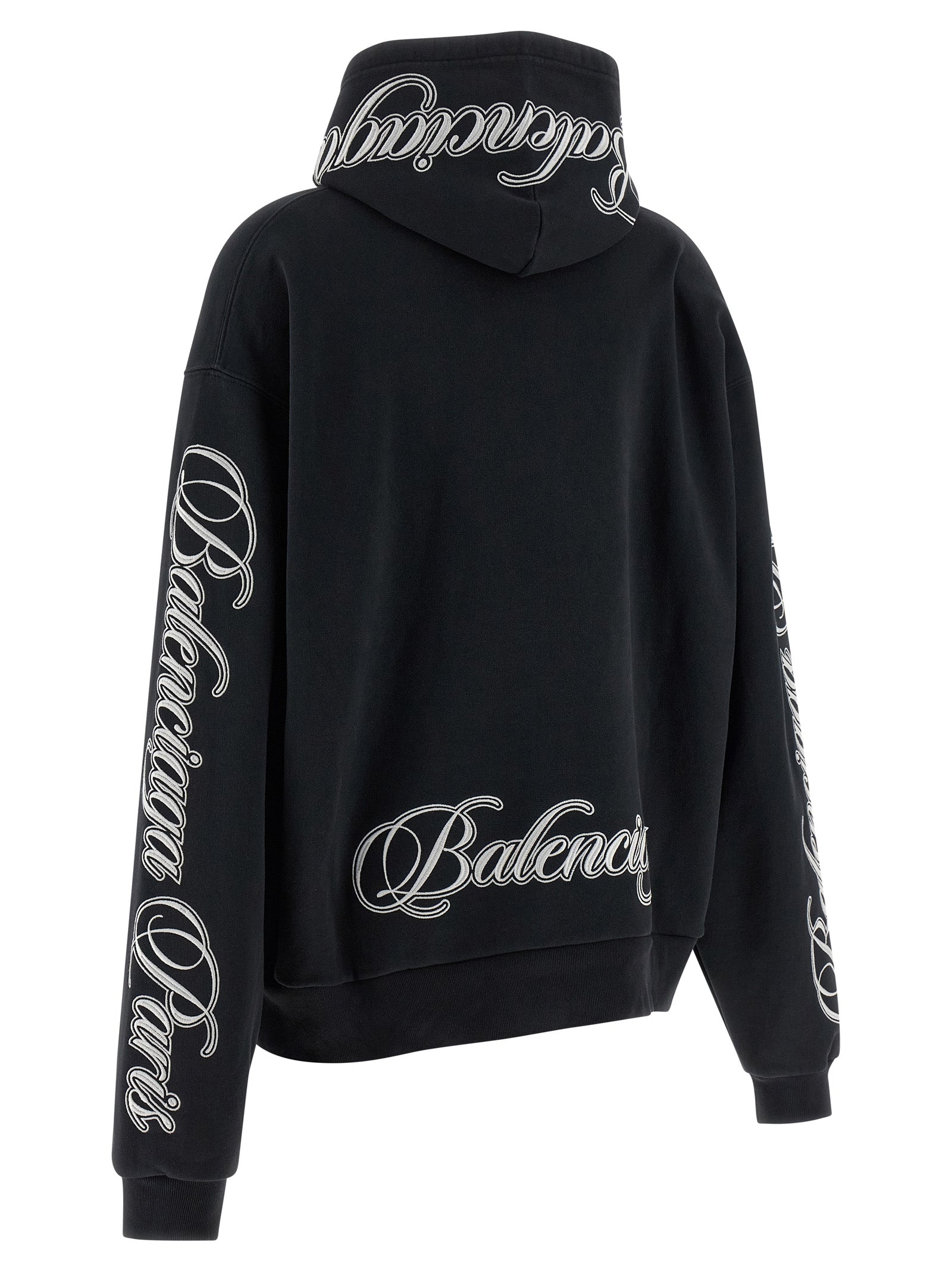 Balenciaga Cursive Embroidered Logo Drawstring Hoodie