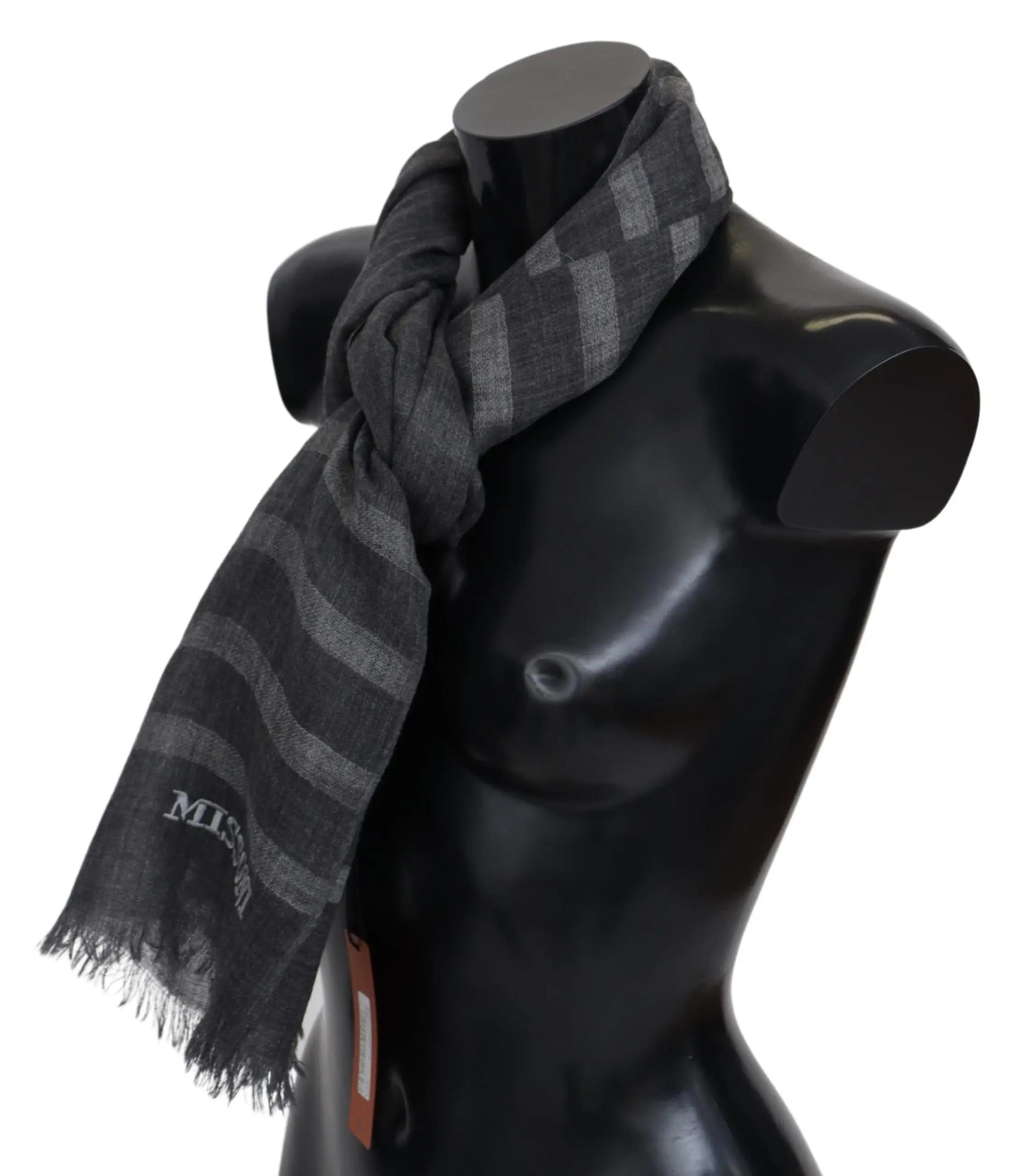 Missoni Gray Striped Wool Unisex Neck Wrap Fringes Scarf Missoni