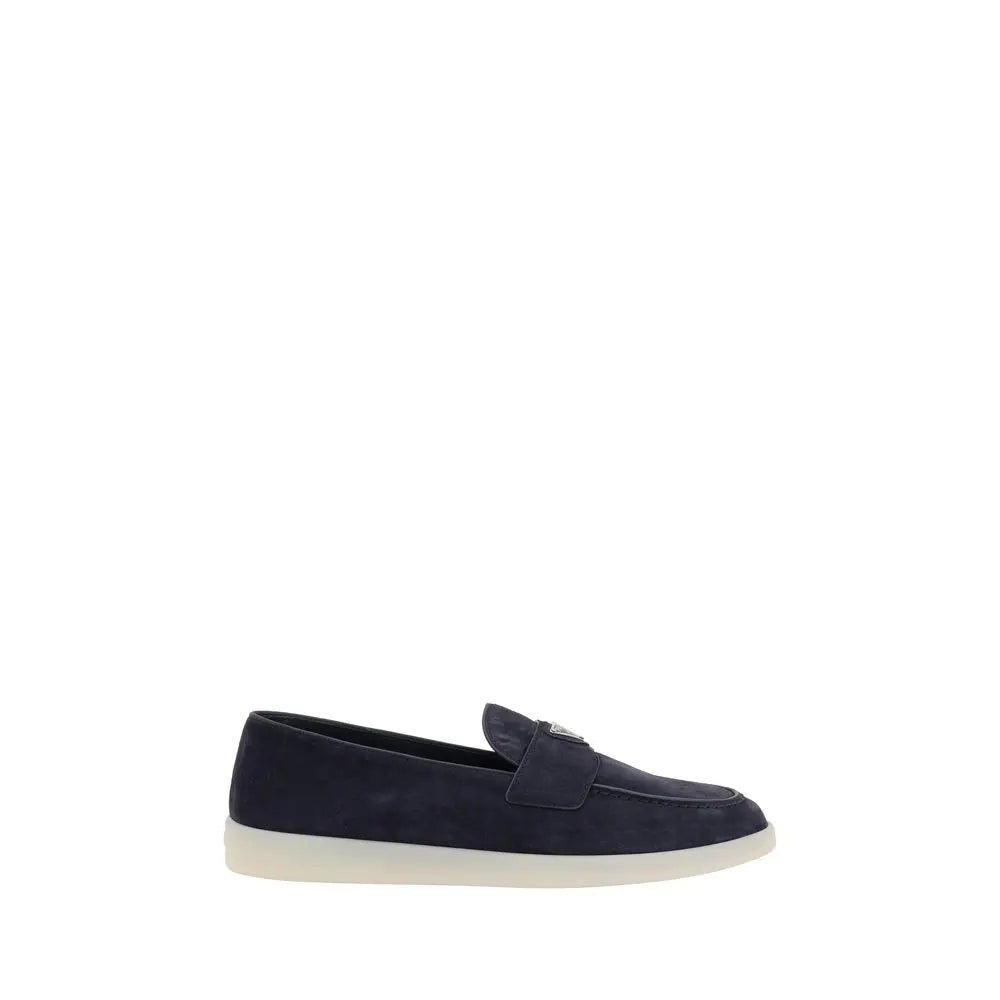 Prada Leather Loafers – Blue Suede & Triangular Logo Plaque Prada