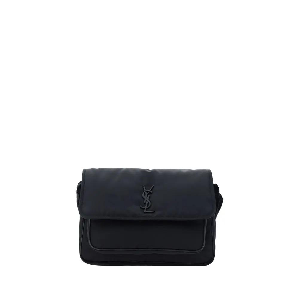 Saint Laurent Black Niki Camera Shoulder Bag with Quilted Chevron Design and YSL Logo Saint Laurent
