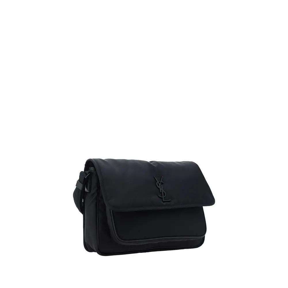 Saint Laurent Black Niki Camera Shoulder Bag with Quilted Chevron Design and YSL Logo Saint Laurent
