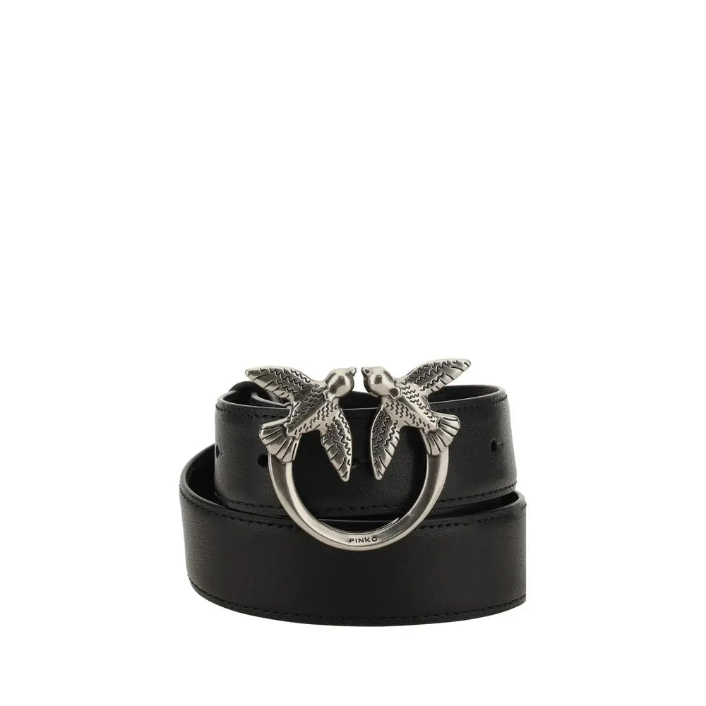 Pinko Love Berry Black Calfskin Belt with Silver Hardware PINKO