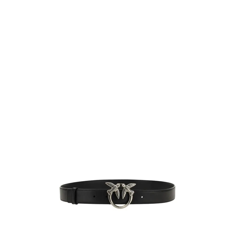 Pinko Love Berry Black Calfskin Belt with Silver Hardware PINKO