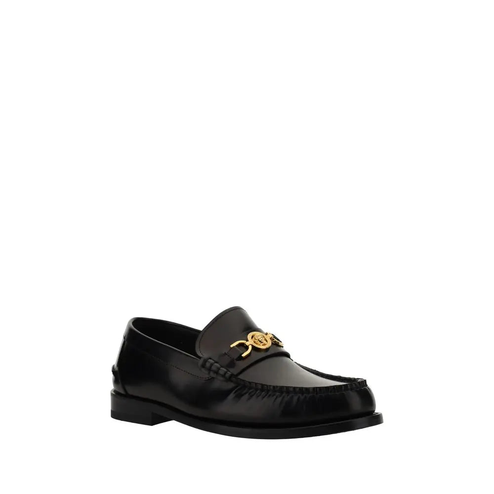 Versace Black Calf Leather Bos Taurus Slip-On Loafers Versace