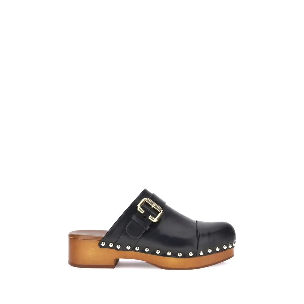 Chloé Jeannette Mules – Kalfsleder met Houten Zool en Gouden Studs | Maison Martin Chloé