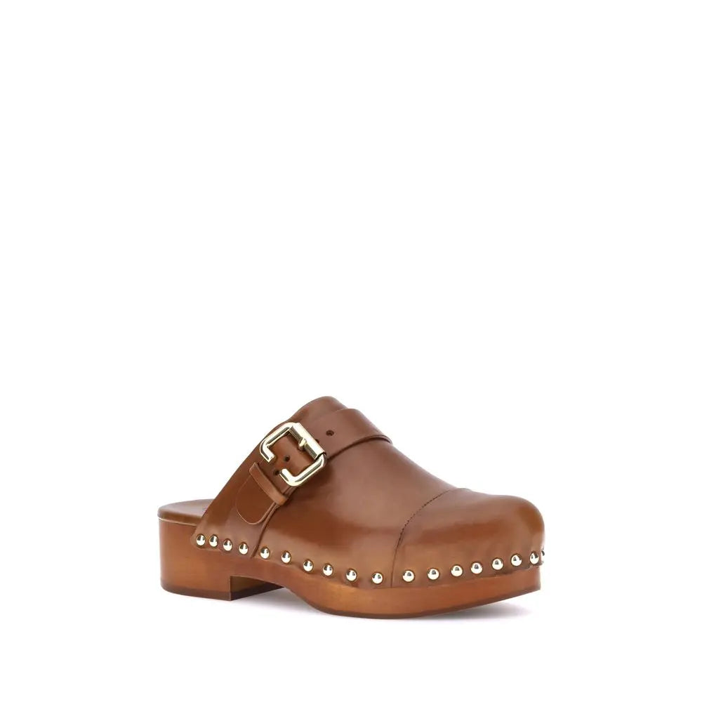 Chloé Jeannette Clogs – Bruin Kalfsleer met Gouden Studs Chloé
