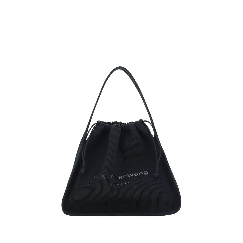 Alexander Wang Ryan Large Black Ribbed Fabric Handbag with Drawstring Closure Alexander Wang
