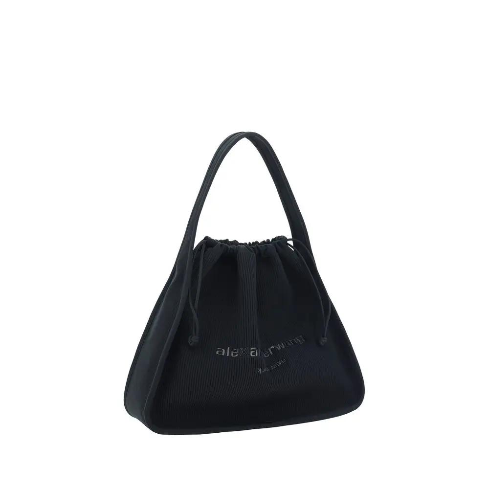 Alexander Wang Ryan Large Black Ribbed Fabric Handbag with Drawstring Closure Alexander Wang