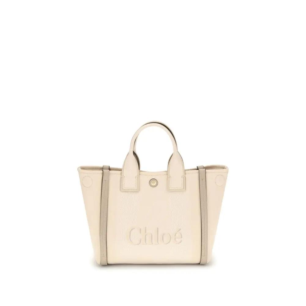 Chloé Carry Beige Cotton Tote Bag with Leather Details Chloé
