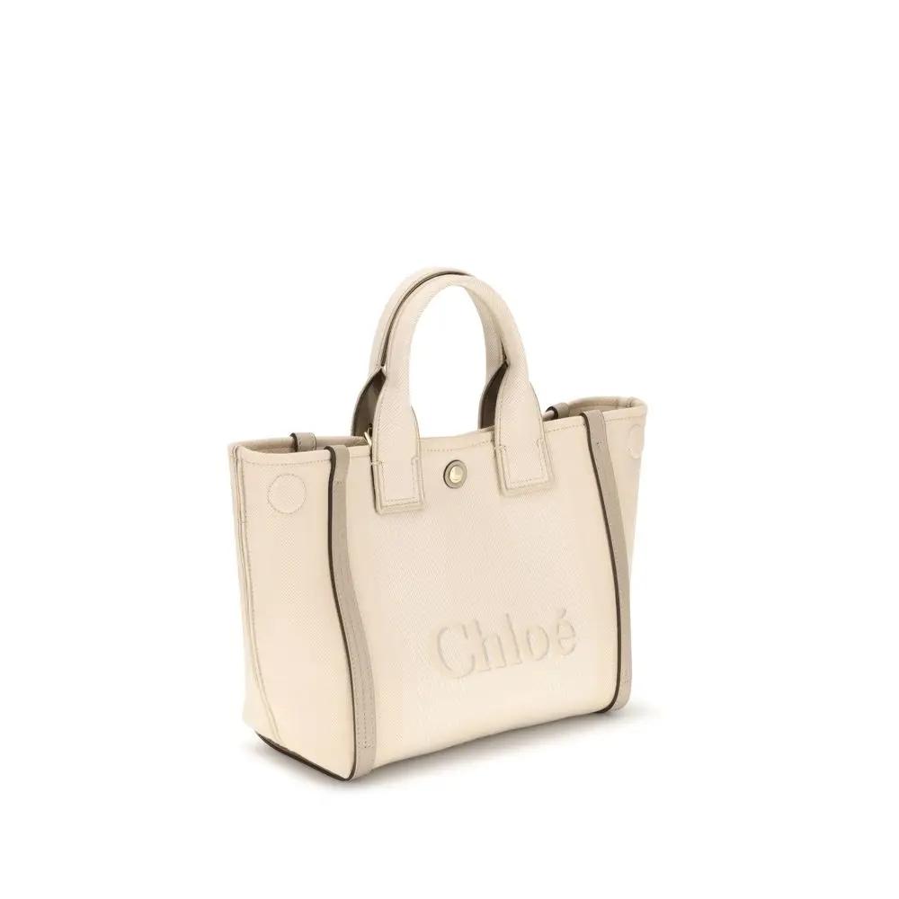 Chloé Carry Beige Cotton Tote Bag with Leather Details Chloé