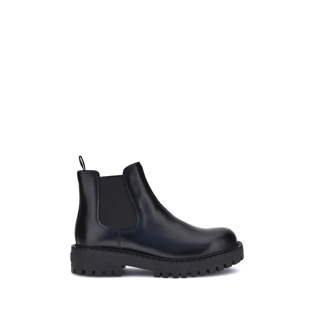 Prada Black Calfskin Chelsea Boots with Rubber Lug Sole Prada