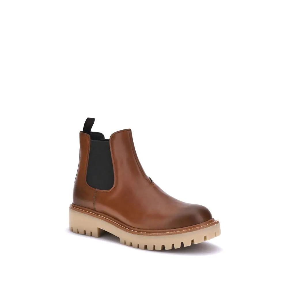 Prada Brown Calfskin Chelsea Ankle Boots with Rubber Sole Prada